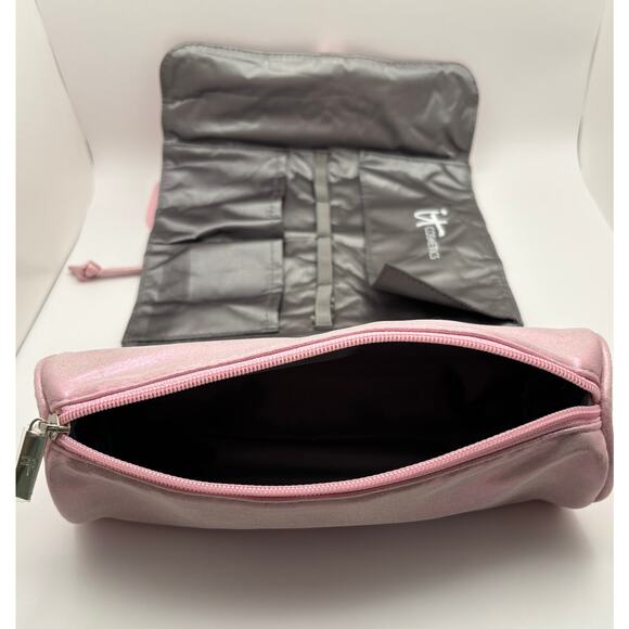 IT Cosmetics Roll-up Makeup Storage Travel Bag Zip Pouch Iridescent Pink - Picture 4 of 11